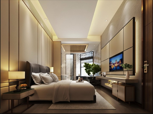 एसजीएस प्रमाणित होटल बेडरूम फर्नीचर डबल बेड हेडबोर्ड 1800 * 2000 मिमी . सेट करता है