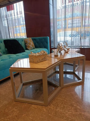 पेंटागोनल होटल कॉफी टेबल्स मेटल बेस मार्बल टॉप 550mm